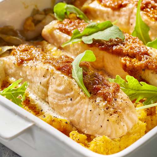 Recette Pour Parmentier De Patates Douces Aux Chicons Et Au Saumon Colruyt En Cuisine