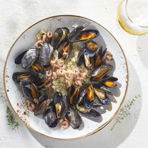 Recette Pour Riz De Chou Fleur Au Thym Moules Et Crevettes De La Mer Du Nord Colruyt En Cuisine