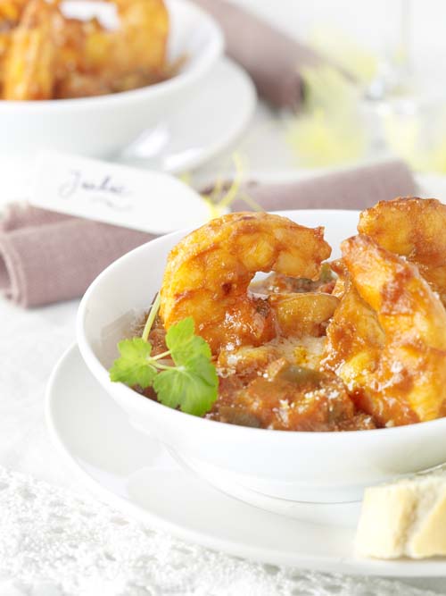 Cassolette de scampis gratinés à la diable Colruyt